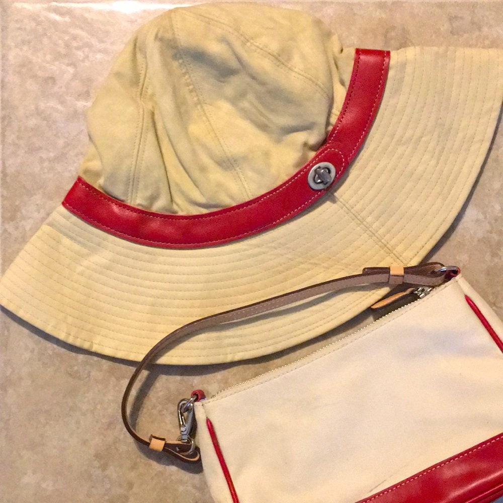 Vintage Coach Bucket Hat Baguette Red Leather Set